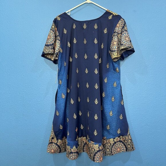 Lapogee India Blue Gold Polyester Dress New With Tags Women Size XL - Picture 2 of 16